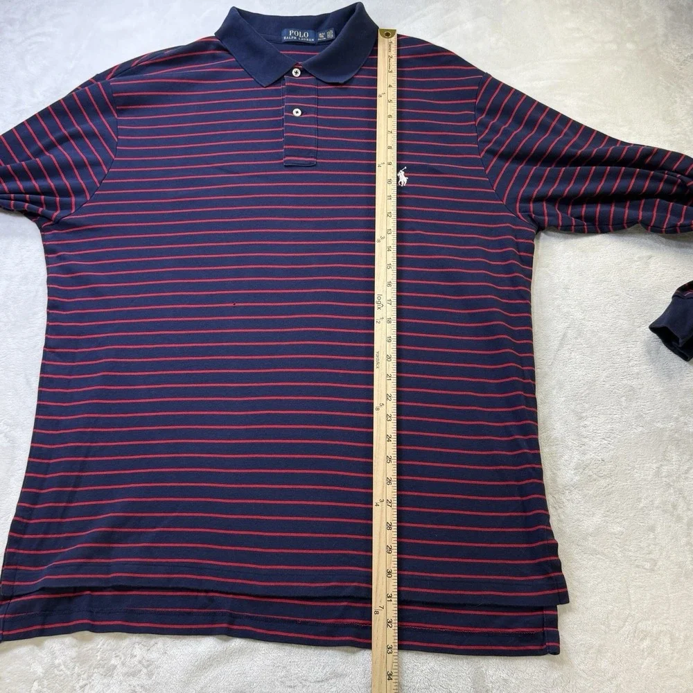 Polo Ralph Lauren Men's XLT Long Sleeve Striped Polo Shirt Navy Red Pony